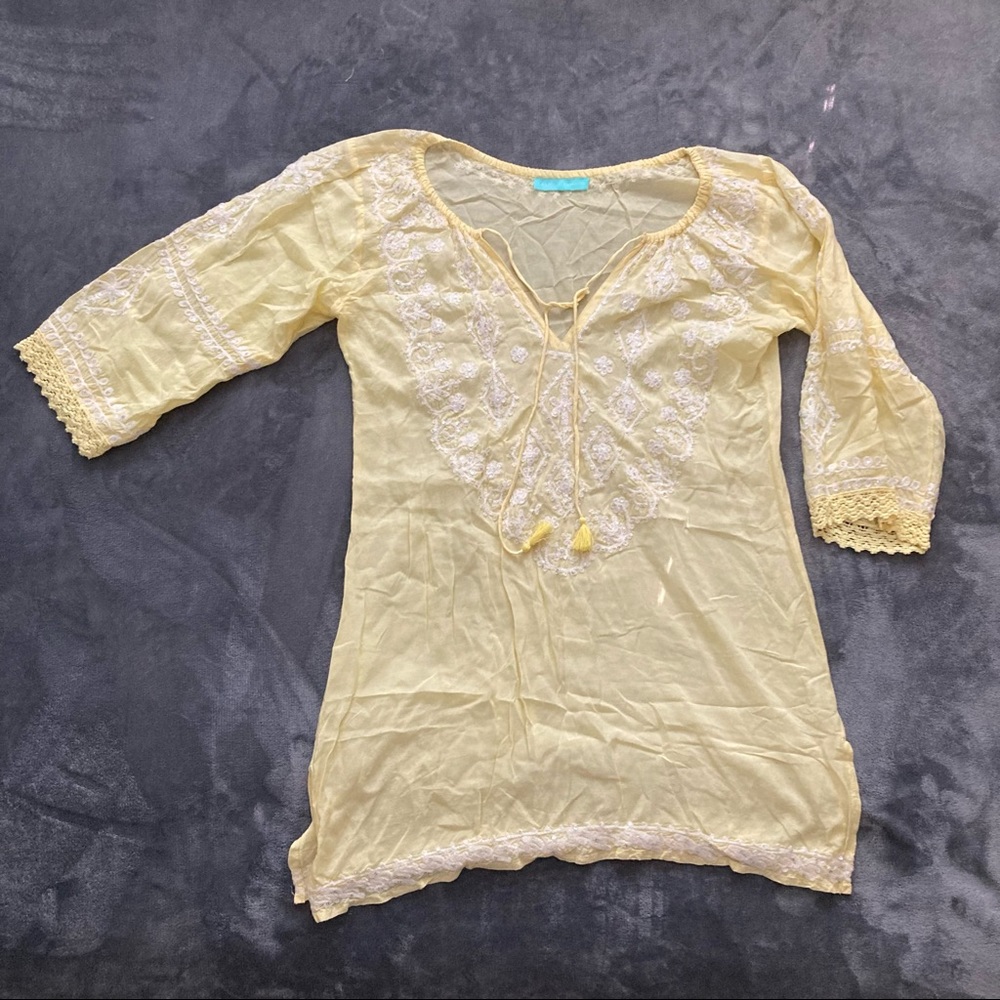 Melissa Odabash, lite weight, yellow/white, beach tunic, medium, embroidered.